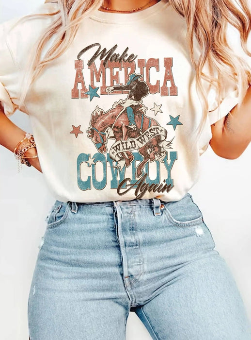 MAKE AMERICA COWBOY AGAIN GRAPHIC T - SHIRT - LECCE
