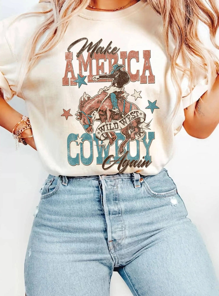MAKE AMERICA COWBOY AGAIN GRAPHIC T - SHIRT - LECCE