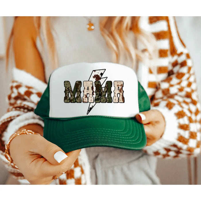 Mama Bolt Cowhide and Camo Trucker Hat - LECCE