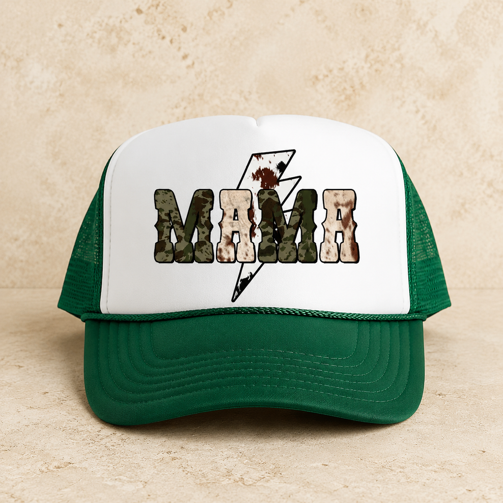 Mama Bolt Cowhide and Camo Trucker Hat