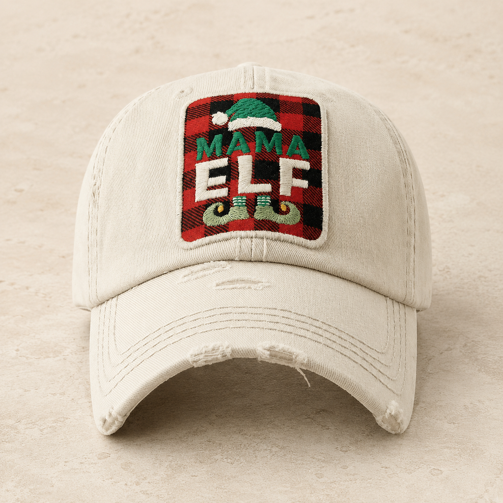 Gorra de béisbol vintage lavada de mamá elfa