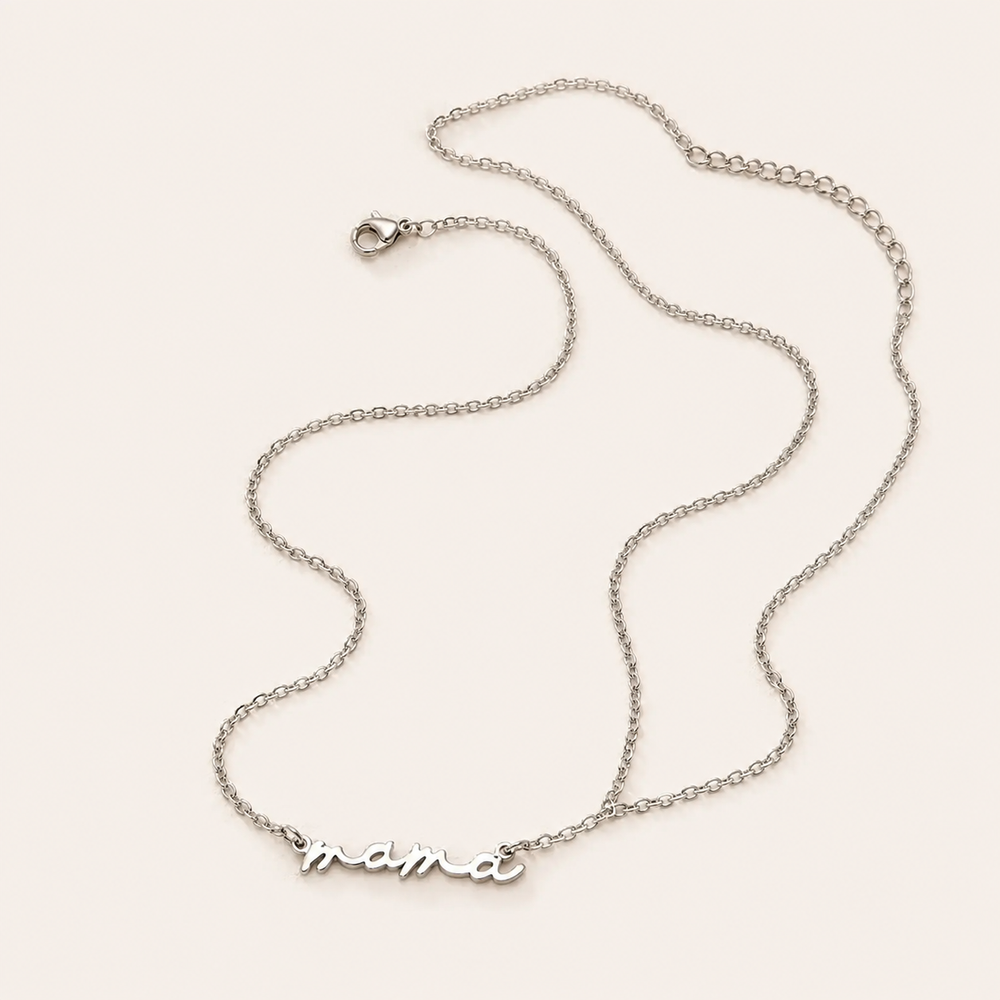 Silver Mama Necklace on soft-white background