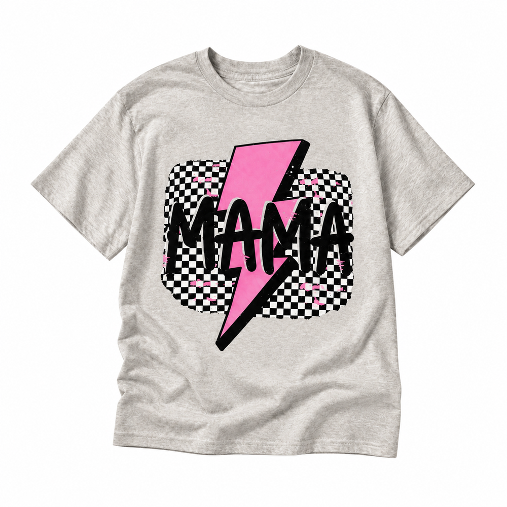 Mama with Pink Bolt Graphic Tee enlarged on white background