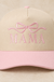 MAMA Ribbon Embroidered Two-Tone Trucker Hat on cream stone - LECCE catalog