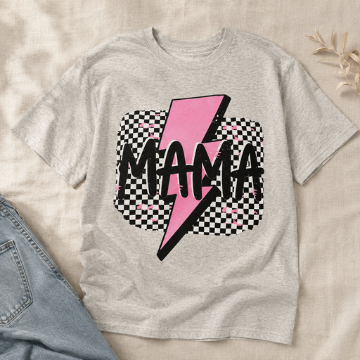 Mama With Pink Bolt T-shirt flat lay