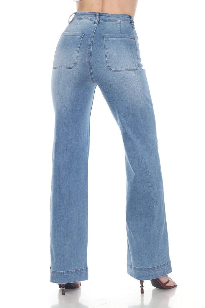 Medium wash wide-leg jeans alternate view