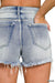 Medium Washed Raw Frayed Hem Denim Shorts - LECCE