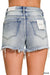 Medium Washed Raw Frayed Hem Denim Shorts - LECCE