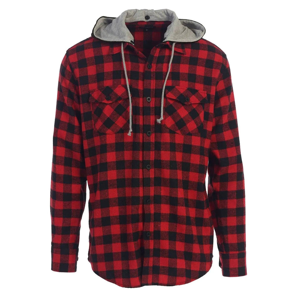 Men's Casual Button Up Flannel Shirt with Removable Hoodi - LECCE