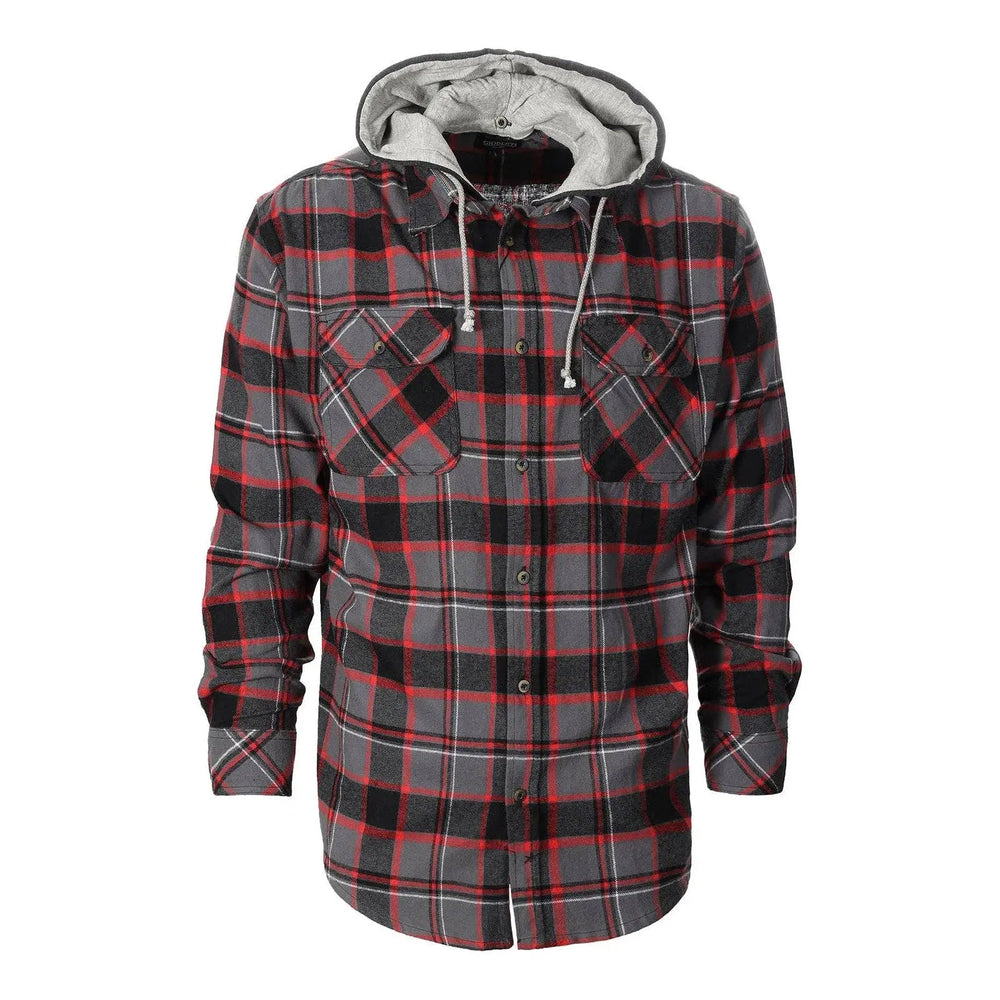 Men's Casual Button Up Flannel Shirt with Removable Hoodi - LECCE