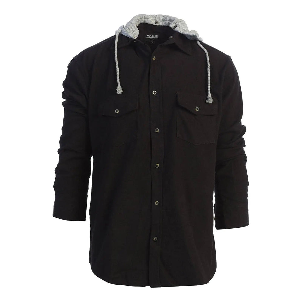 Men's Casual Button Up Flannel Shirt with Removable Hoodi - LECCE