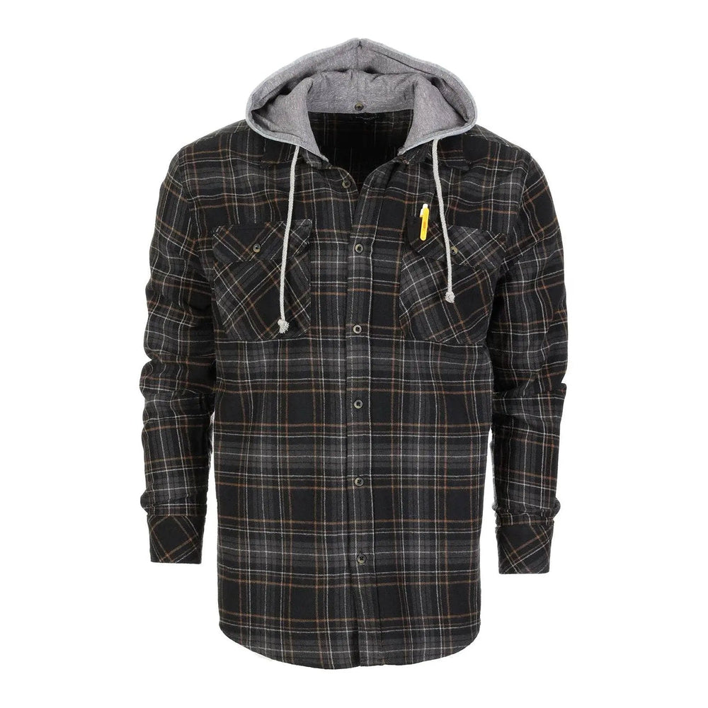 Men's Casual Button Up Flannel Shirt with Removable Hoodi - LECCE