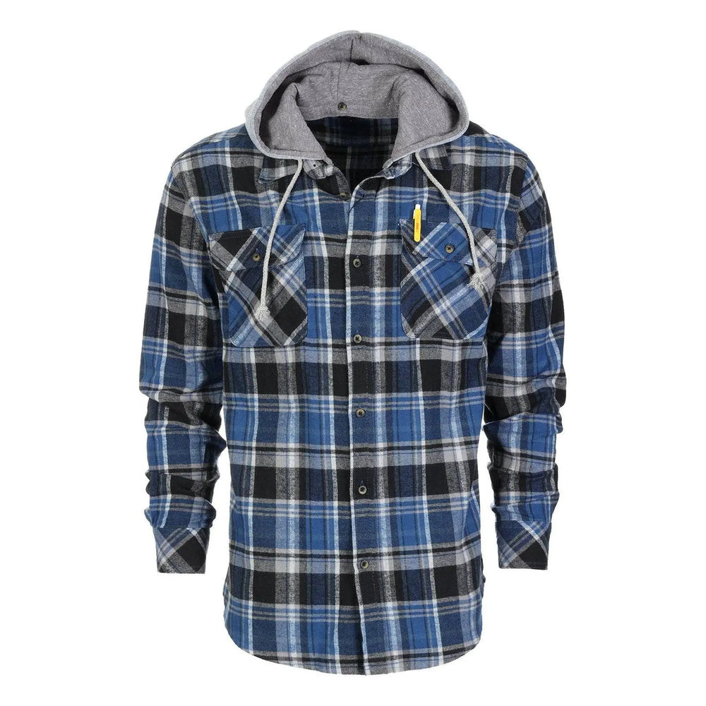 Men's Casual Button Up Flannel Shirt with Removable Hoodi - LECCE