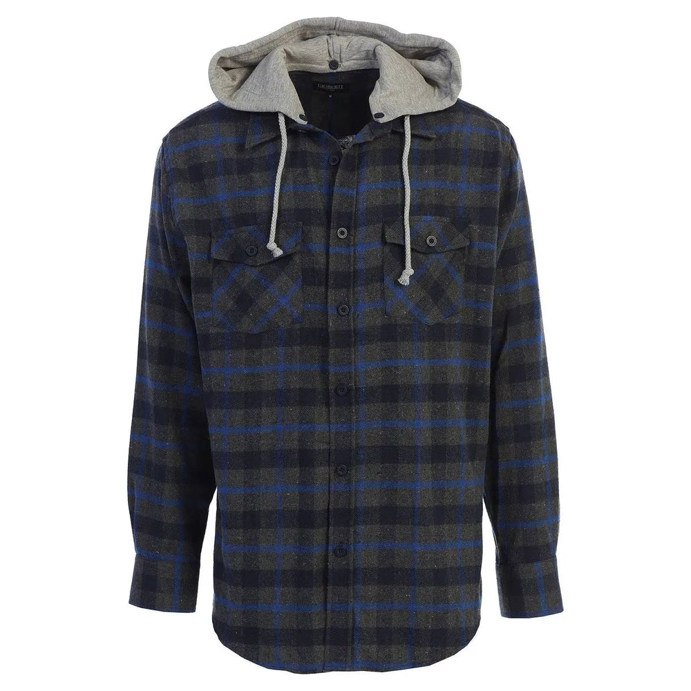 Men's Casual Button Up Flannel Shirt with Removable Hoodi - LECCE