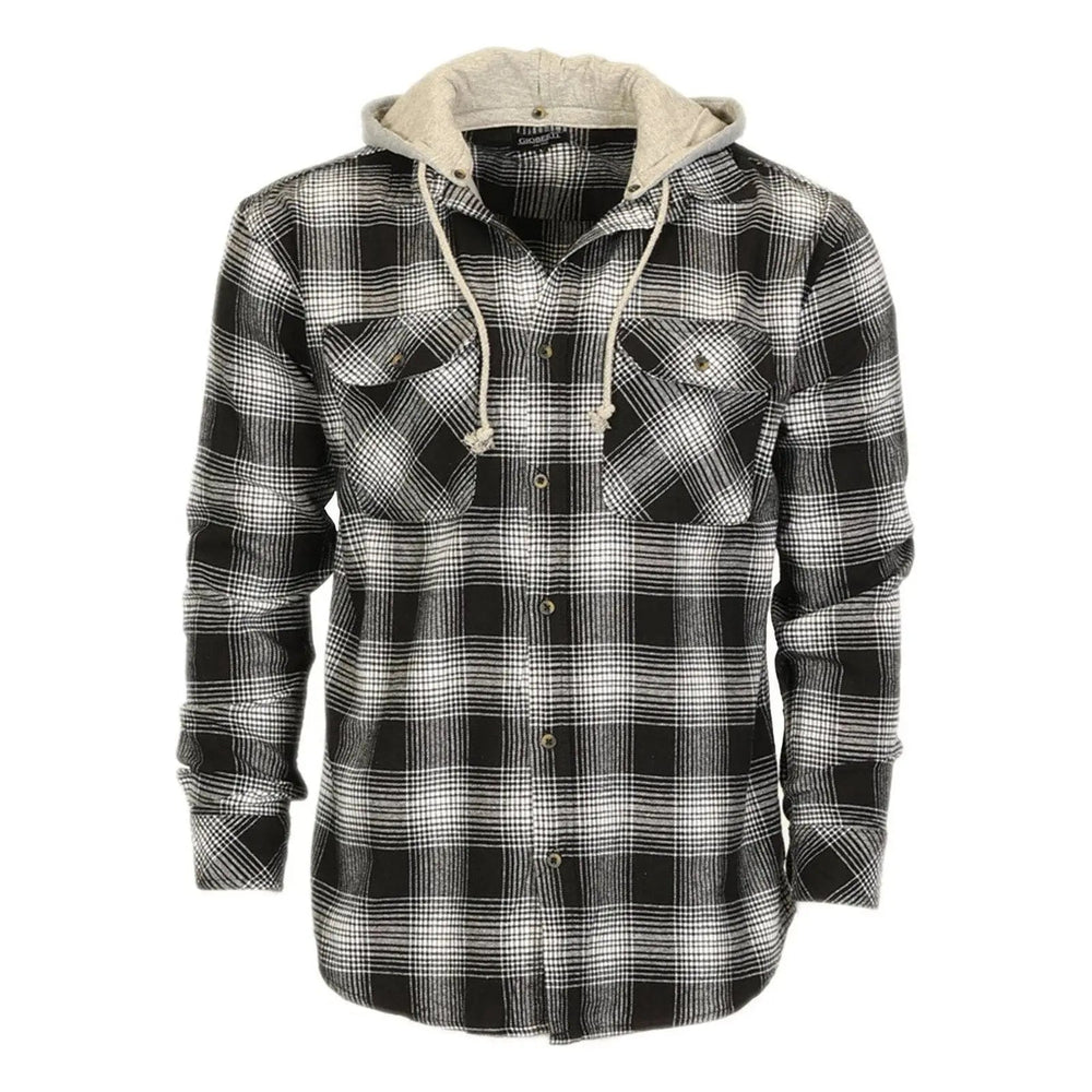 Men's Casual Button Up Flannel Shirt with Removable Hoodi - LECCE