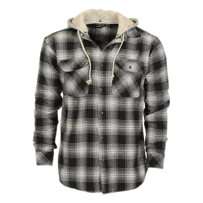 Men's Casual Button Up Flannel Shirt with Removable Hoodi - LECCE