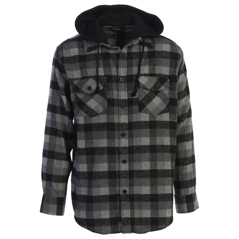 Men's Casual Button Up Flannel Shirt with Removable Hoodi - LECCE