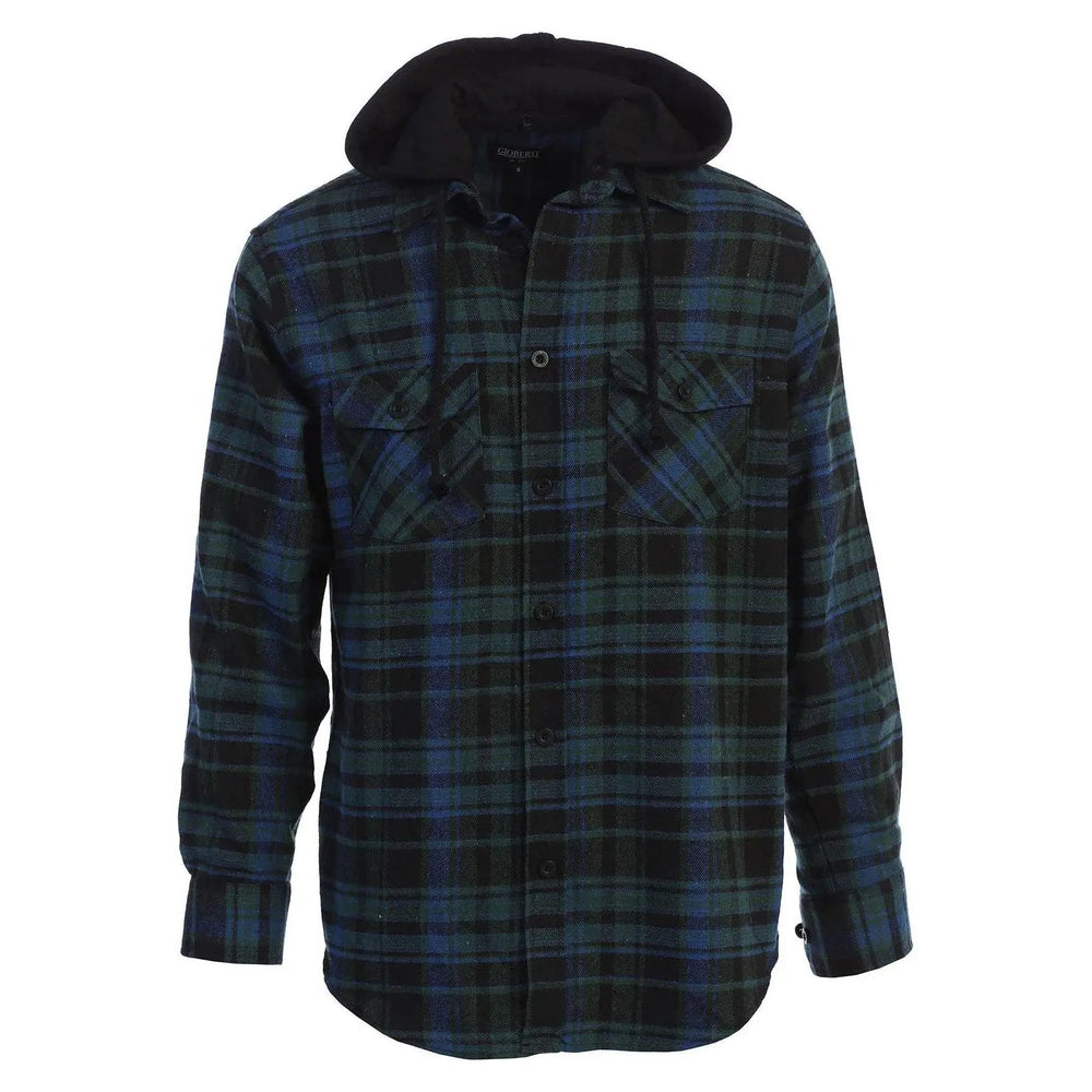 Men's Casual Button Up Flannel Shirt with Removable Hoodi - LECCE