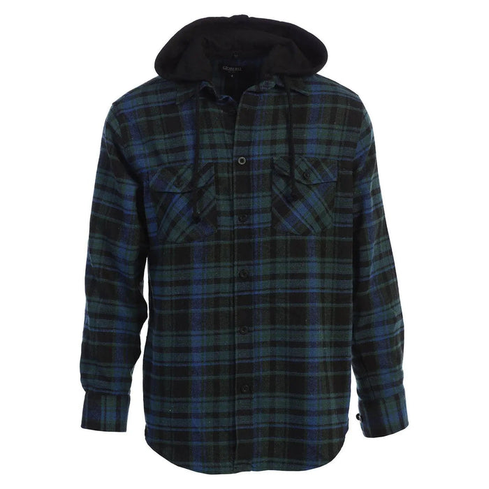 Men's Casual Button Up Flannel Shirt with Removable Hoodi - LECCE