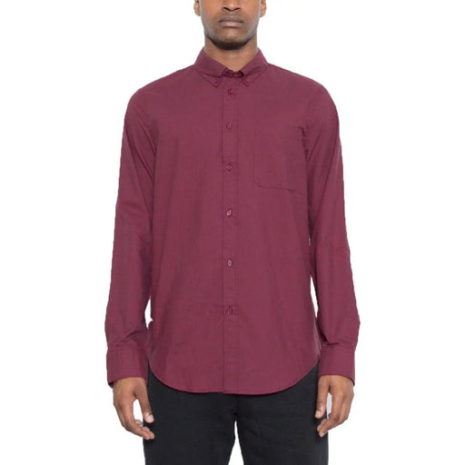 Mens Solid Long Sleeve Button Down - LECCE