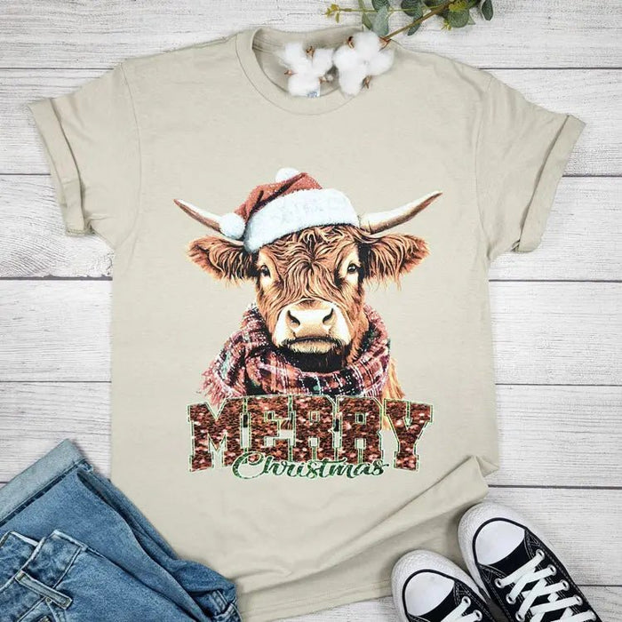 Merry Christmas Highland Cow Tee - LECCE