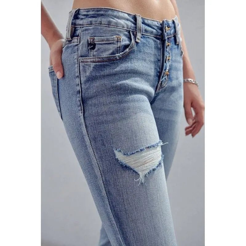 Mid rise button Fly Mom Jeans - LECCE