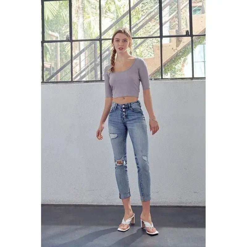 Mid rise button Fly Mom Jeans - LECCE