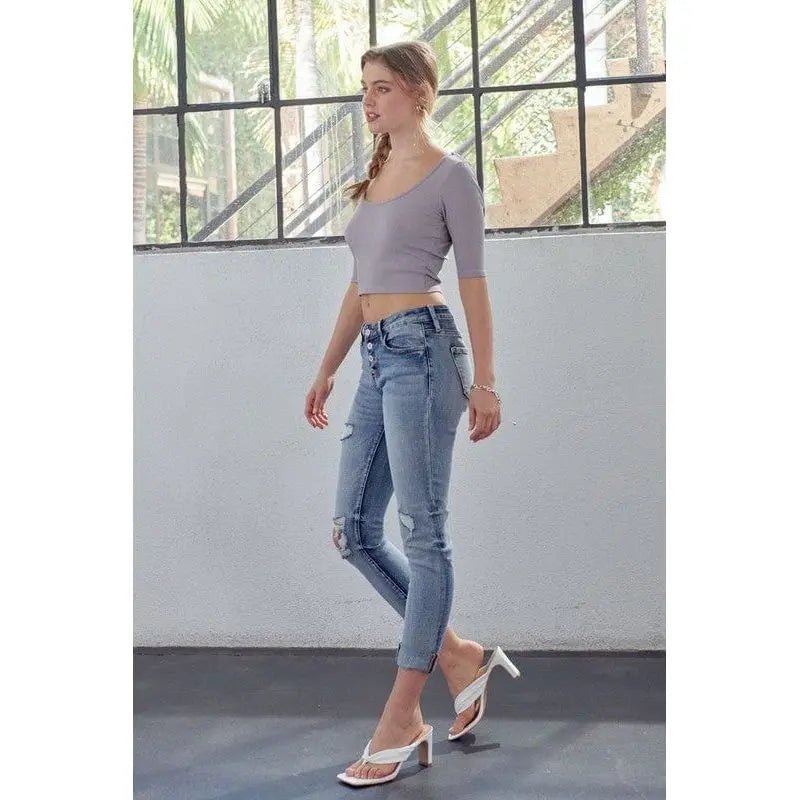 Mid rise button Fly Mom Jeans - LECCE