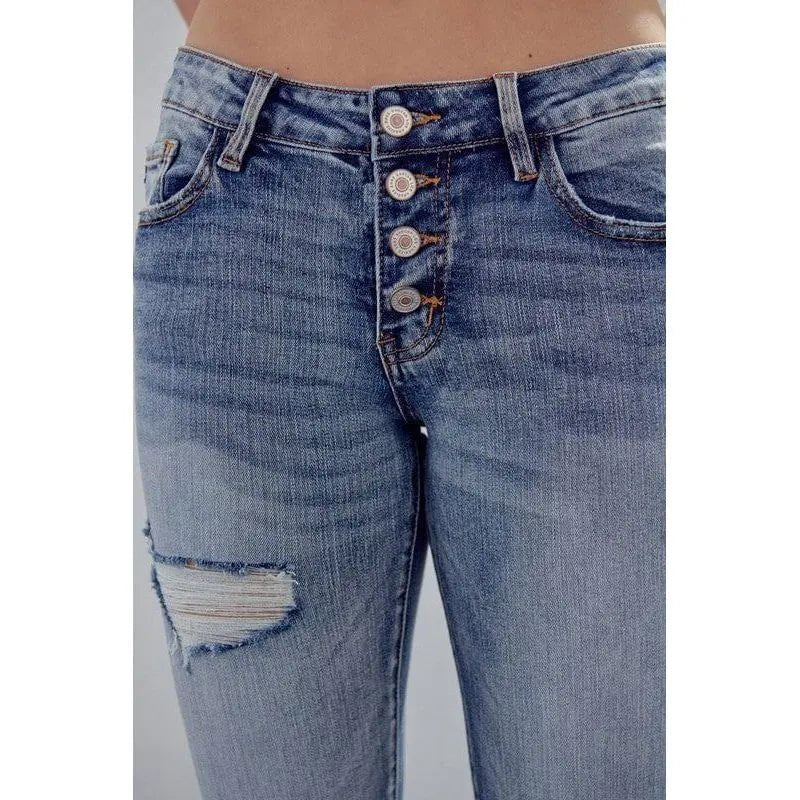 Mid rise button Fly Mom Jeans - LECCE