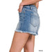 Mid Rise Raw Frayed Hem Denim Shorts - LECCE