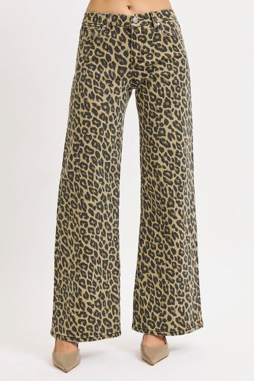 Mid Rise Wide Leopard Print Pants - LECCE