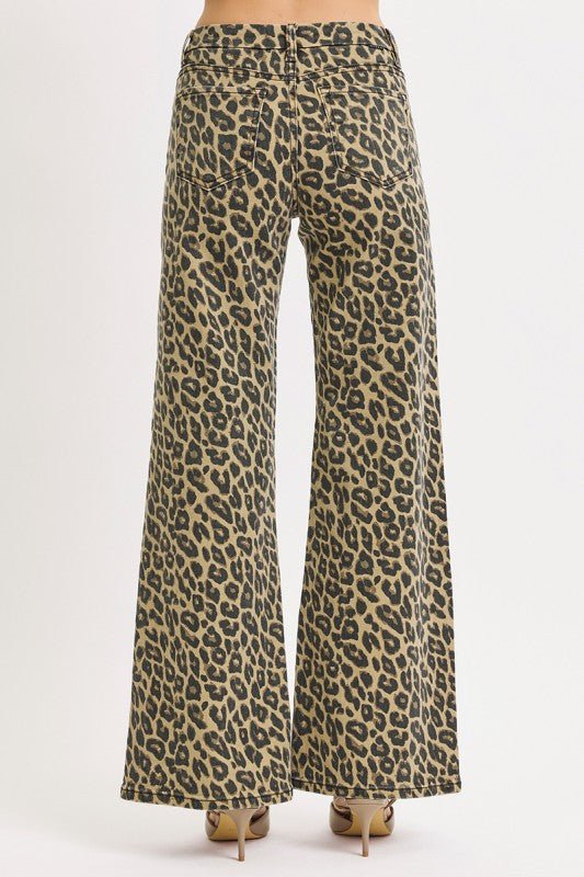Mid Rise Wide Leopard Print Pants - LECCE