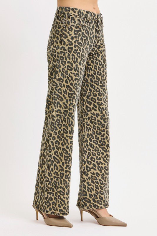 Mid Rise Wide Leopard Print Pants - LECCE