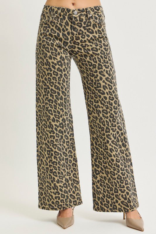 Mid Rise Wide Leopard Print Pants - LECCE