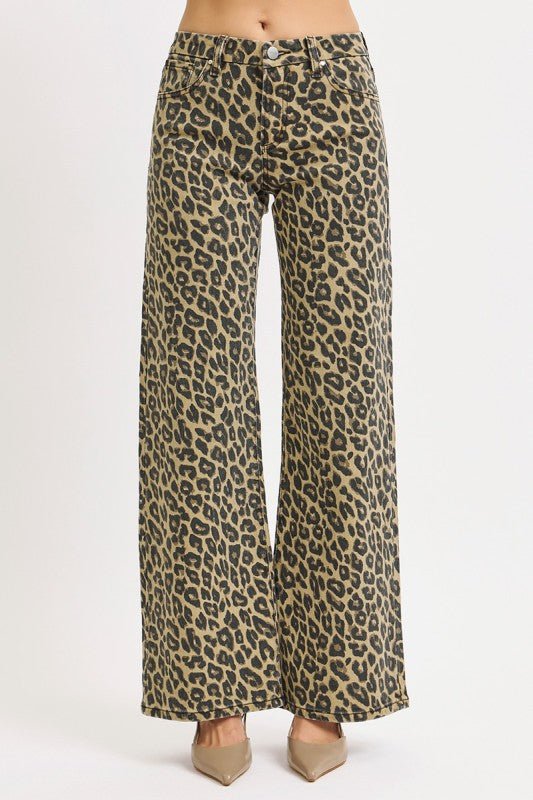 Mid Rise Wide Leopard Print Pants - LECCE