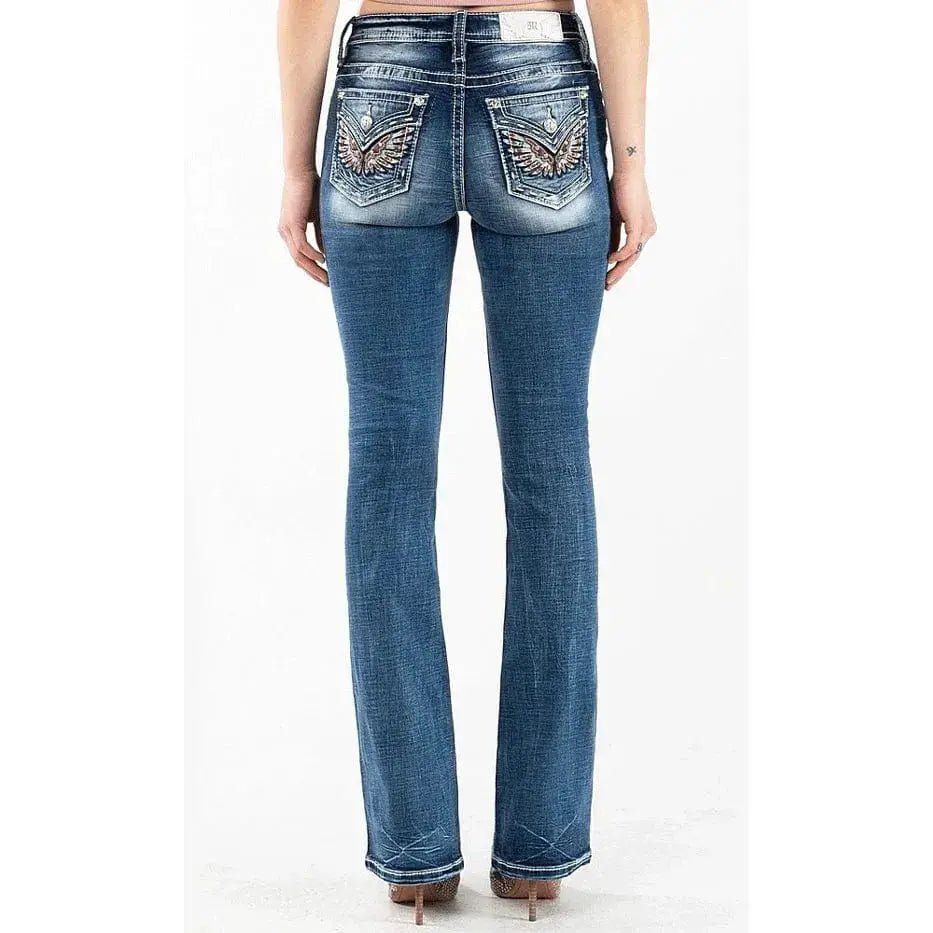 Mid Rise Women's Miss Me Wing Boot Cut Jeans - LECCE