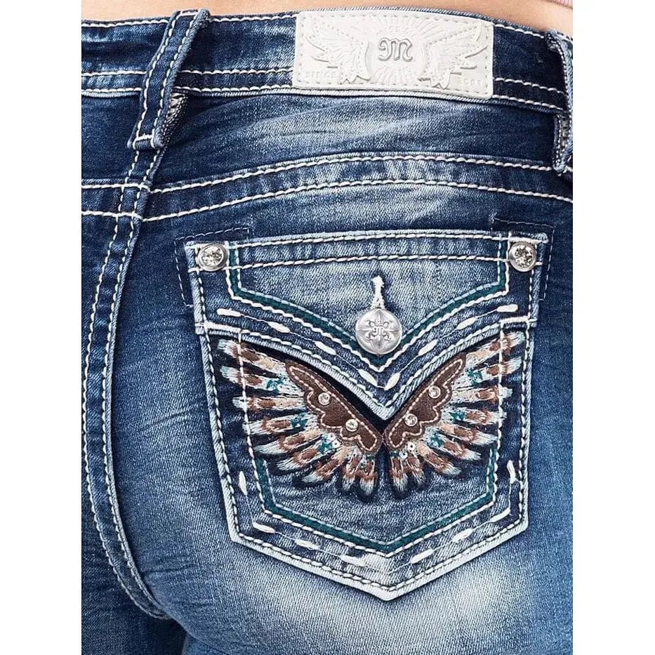Mid Rise Women's Miss Me Wing Boot Cut Jeans - LECCE