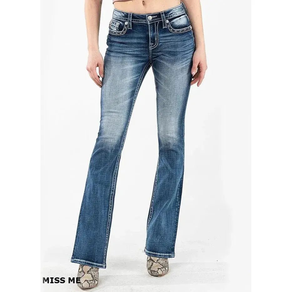 Mid Rise Women's Miss Me Wing Boot Cut Jeans - LECCE