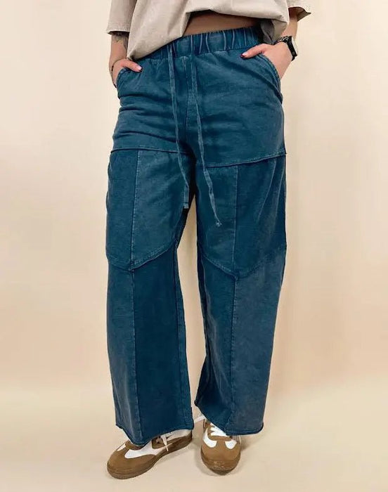 Mineral Wash Wide Leg Drawstring Pants - LECCE