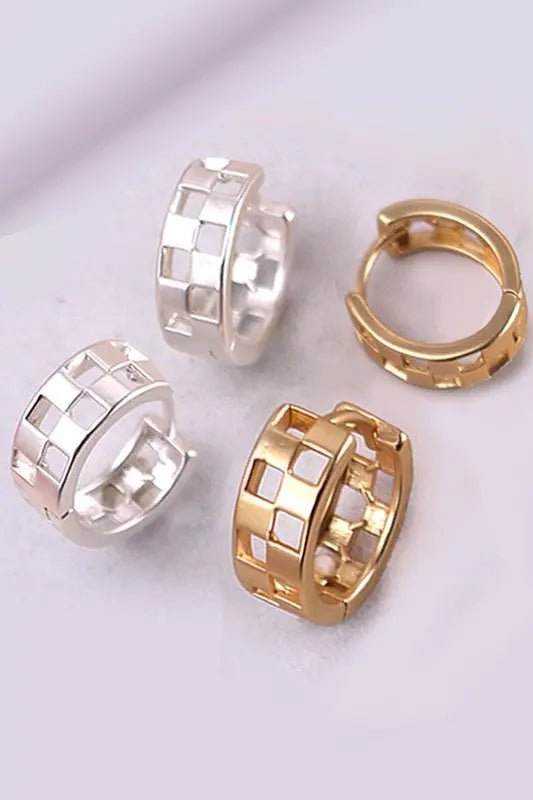 Mini Checker Cutout Hoop Earrings - LECCE