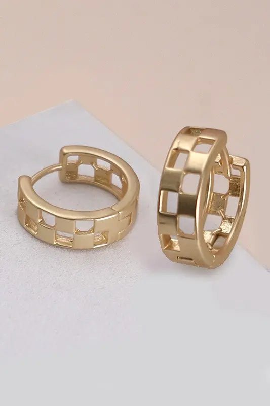 Mini Checker Cutout Hoop Earrings - LECCE