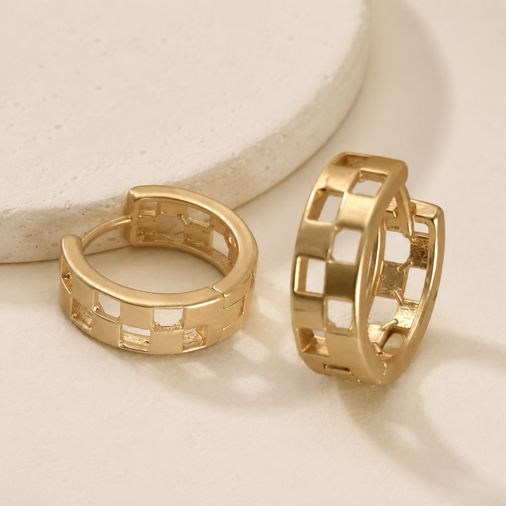 Mini Checker Cutout Hoop Earrings