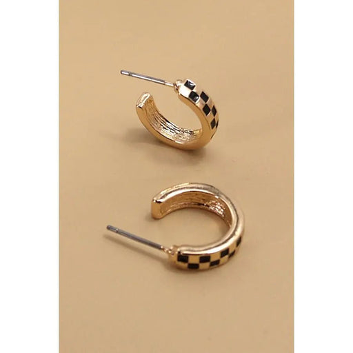 Mini Checker Hoop Huggie Earrings - LECCE