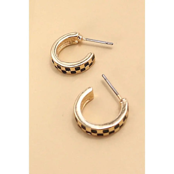 Mini Checker Hoop Huggie Earrings - LECCE