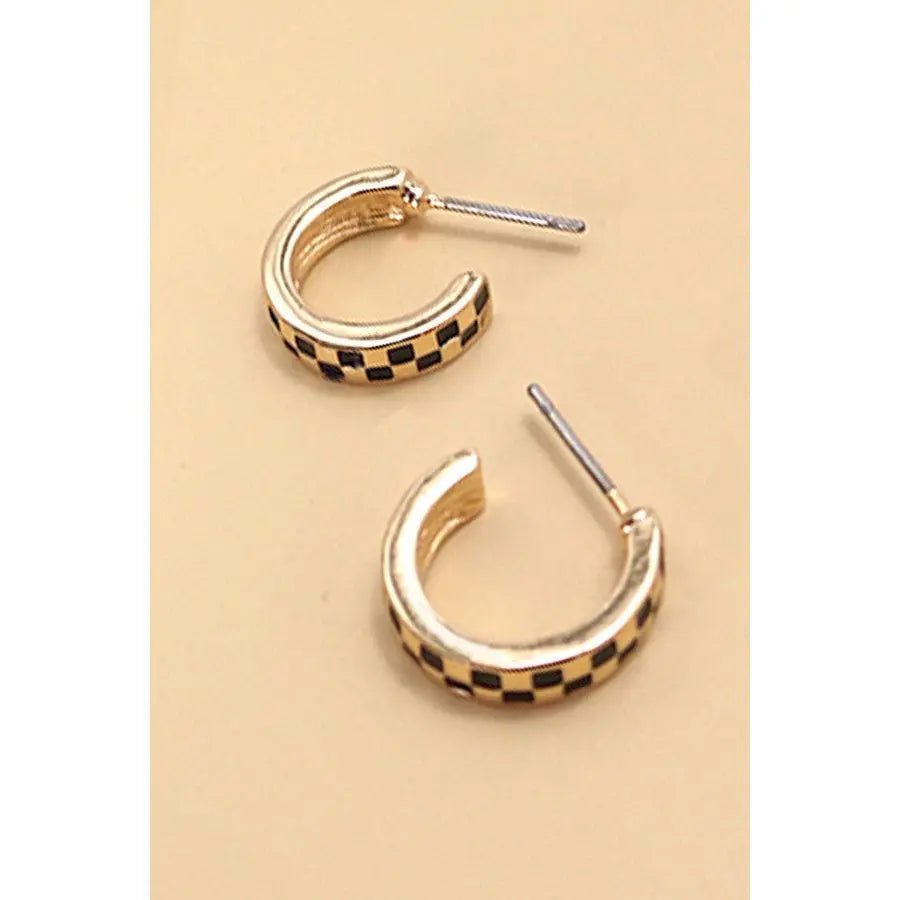 Mini Checker Hoop Huggie Earrings - LECCE