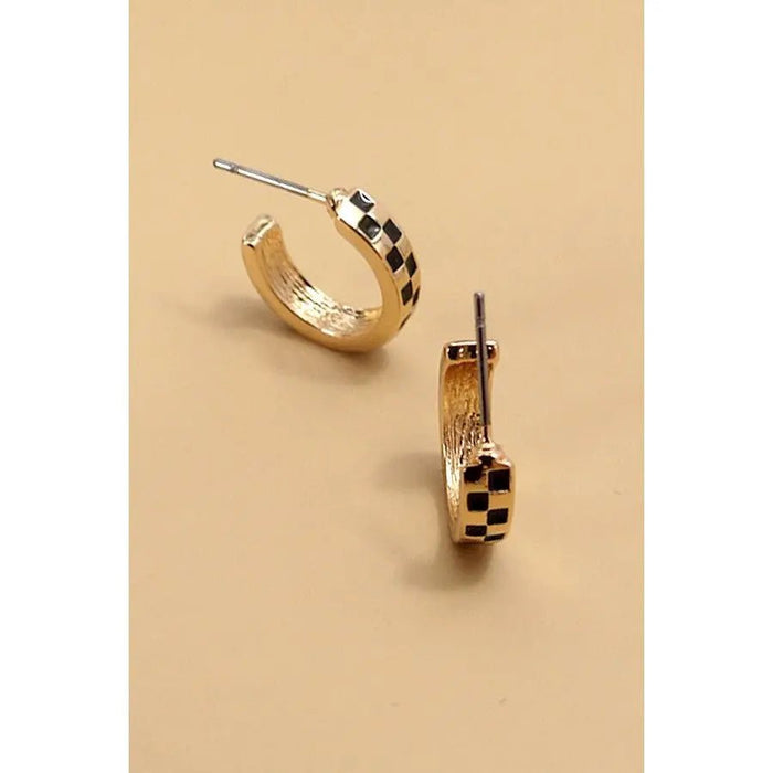 Mini Checker Hoop Huggie Earrings - LECCE