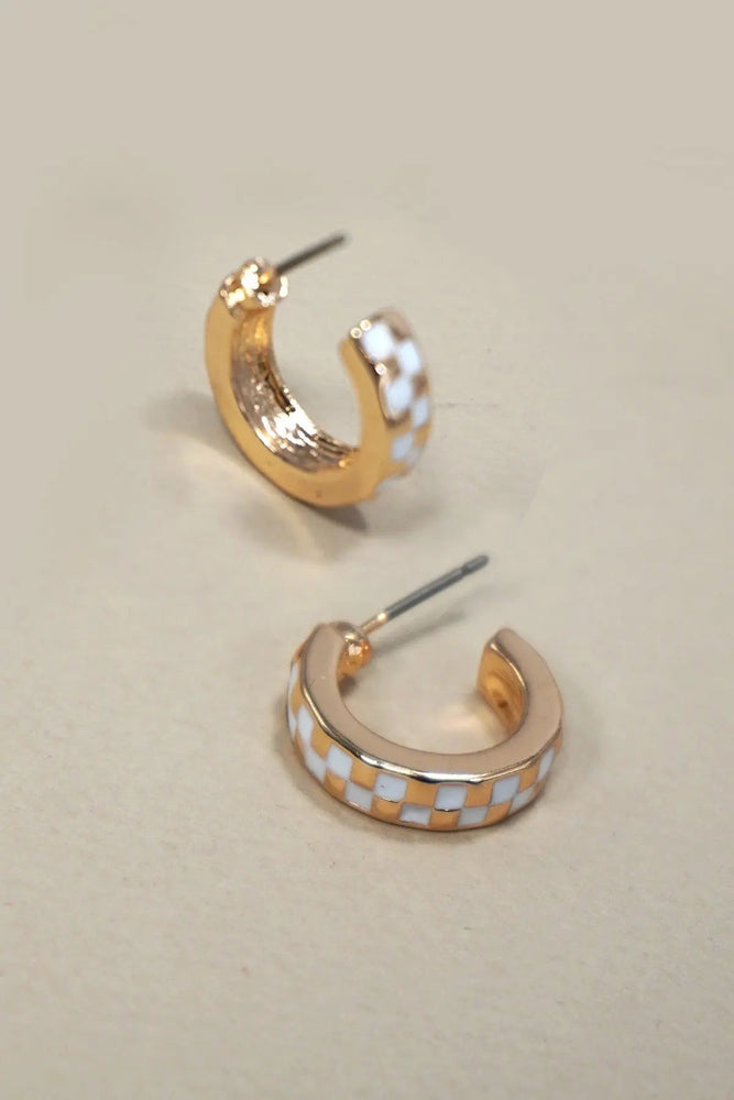 Mini Checker Hoop Huggie Earrings - LECCE