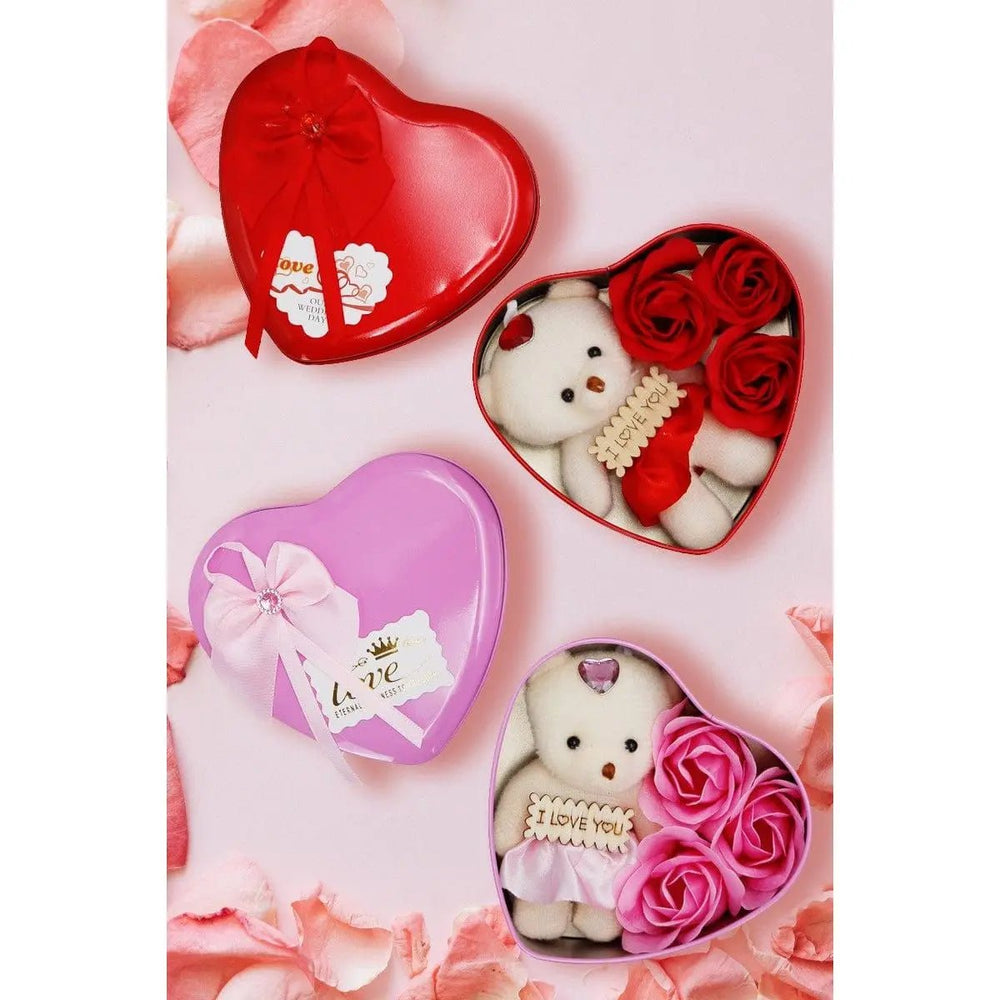 Mini Teddy Bear Doll Soap Rose Heart Tin Can - LECCE