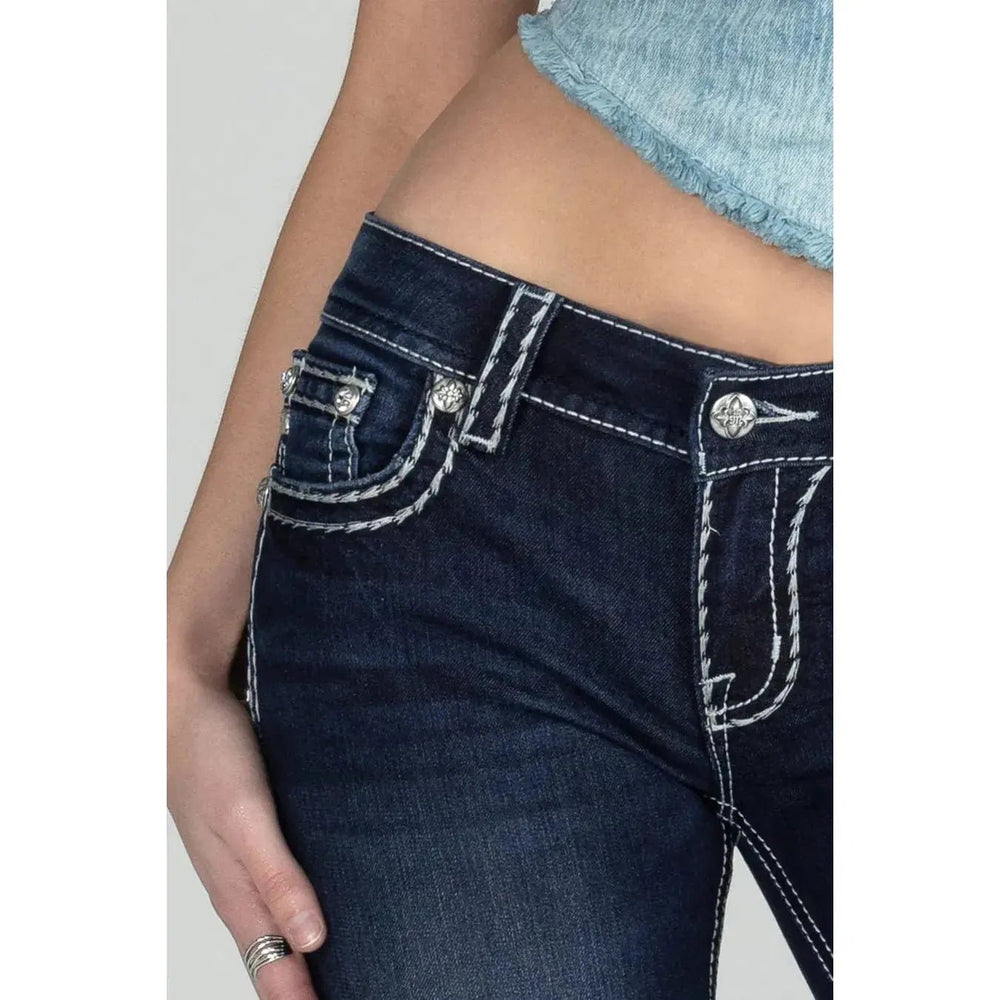 Miss Me Loose Saddle Stitch Border Bootcut Jeans - LECCE