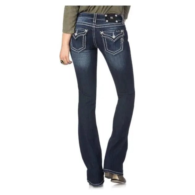 Miss Me Loose Saddle Stitch Border Bootcut Jeans - LECCE